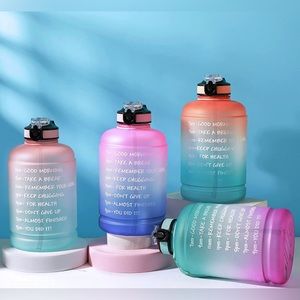 Large Half Gallon/64oz motivational Water Bottle with Straw& Handle(blue purple)